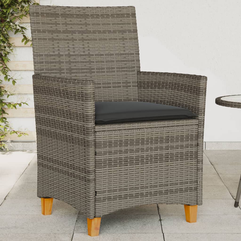 vidaXL Záhradné stoličky s vankúšmi 2ks sivé polyratan a masívne drevo
