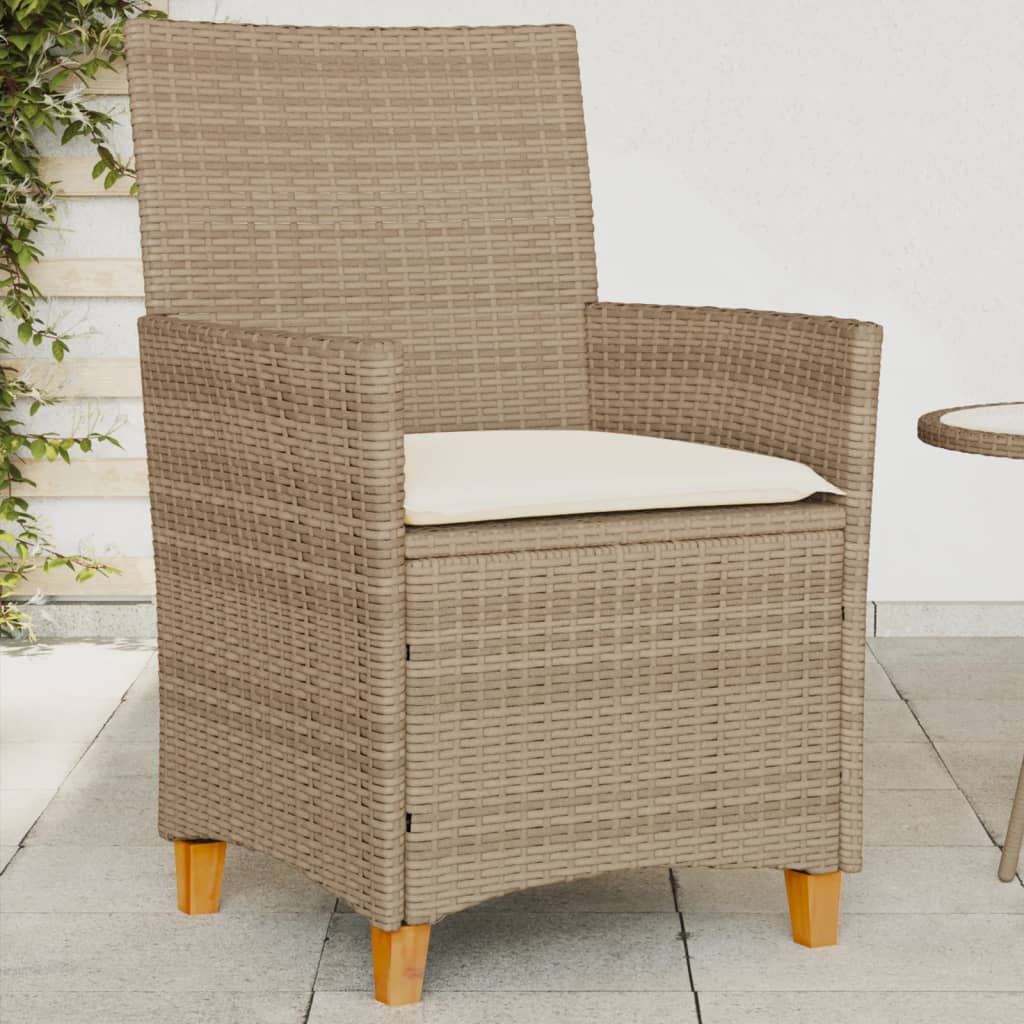 vidaXL Záhradné stoličky s vankúšmi 2ks béžové polyratan masívne drevo