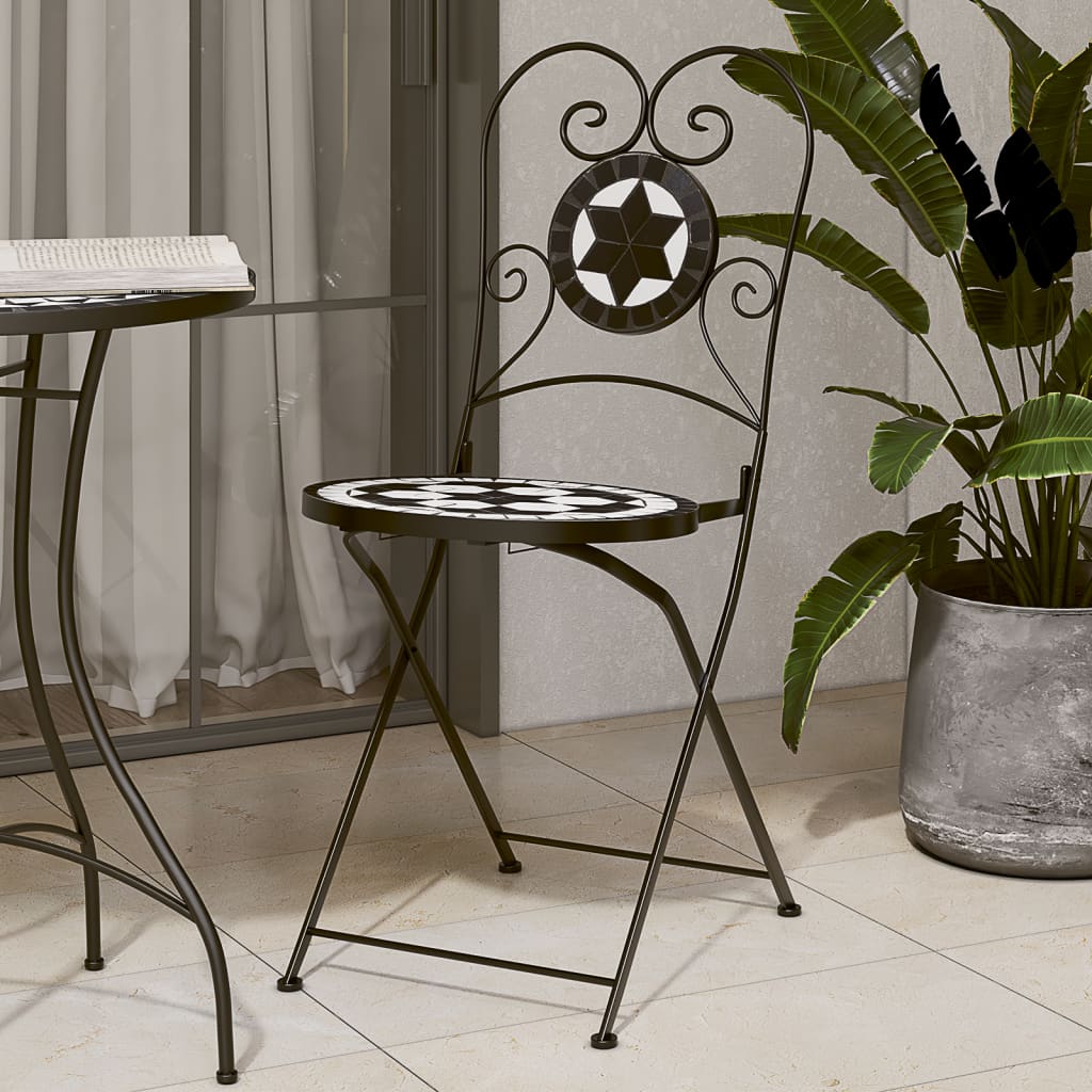 vidaXL Bistro stoličky skladacie 2 ks čierne a biele keramika