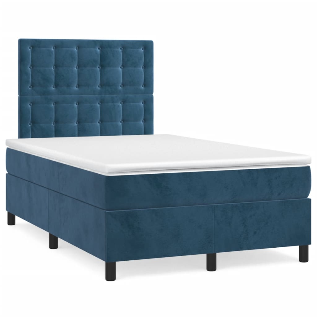 vidaXL Boxspring posteľ s matracom, tmavomodrá 120x190 cm, zamat