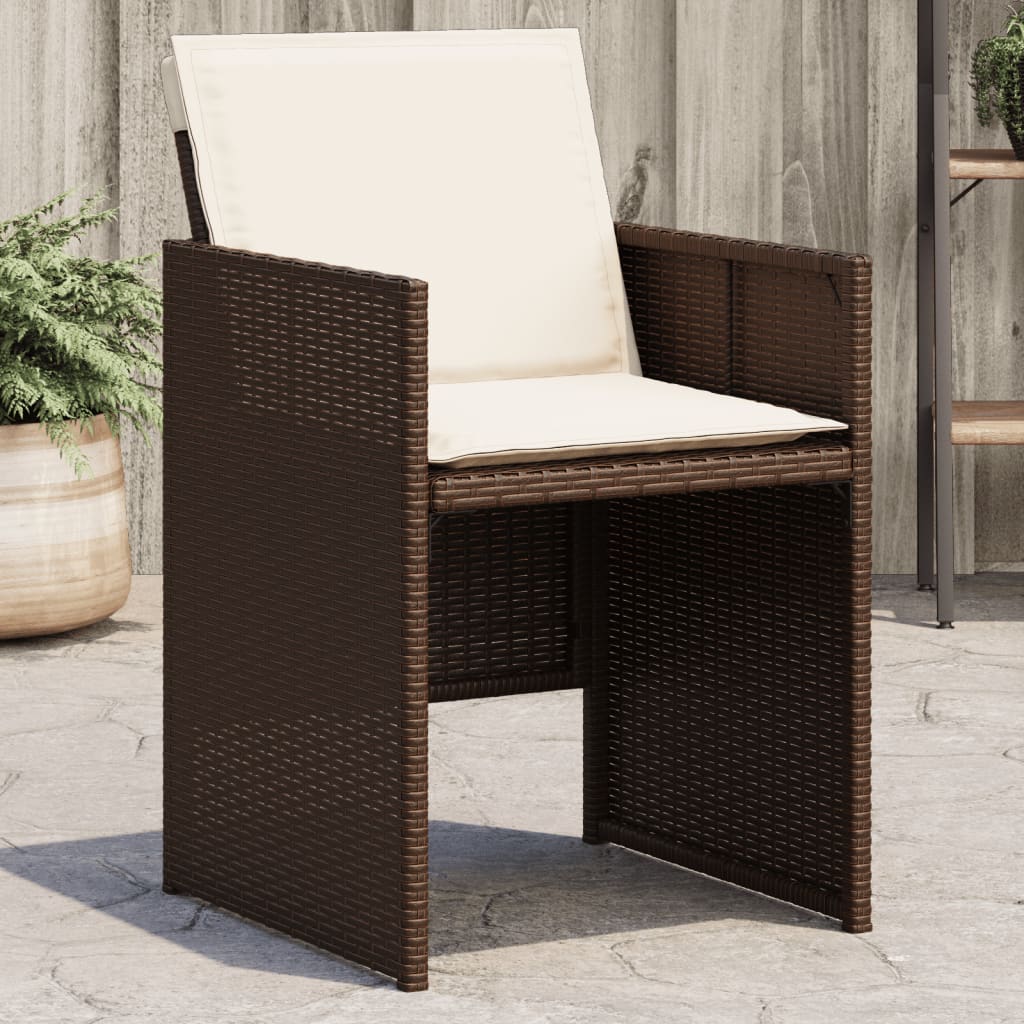 vidaXL Záhradné stoličky s podložkami 4 ks, hnedé, polyratan