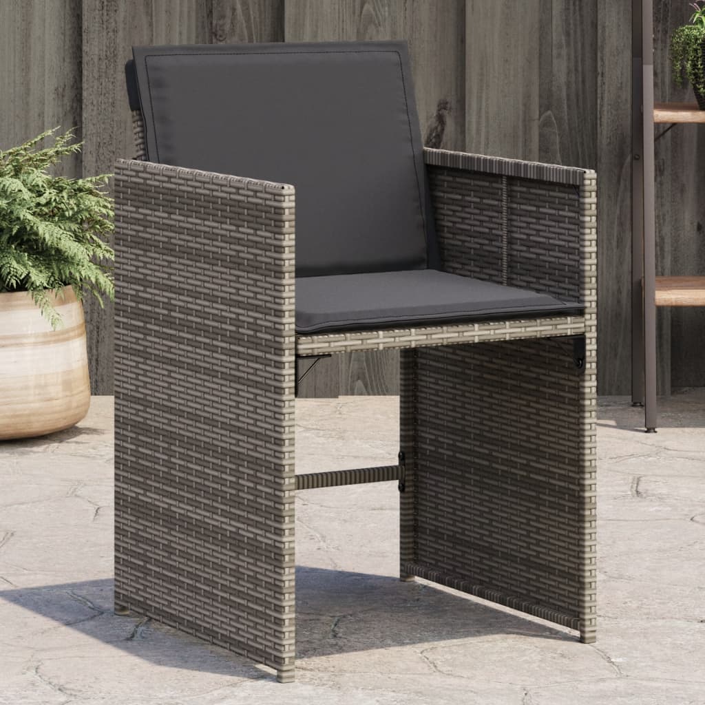 vidaXL Záhradné stoličky s vankúšmi 4 ks sivé polyratanové