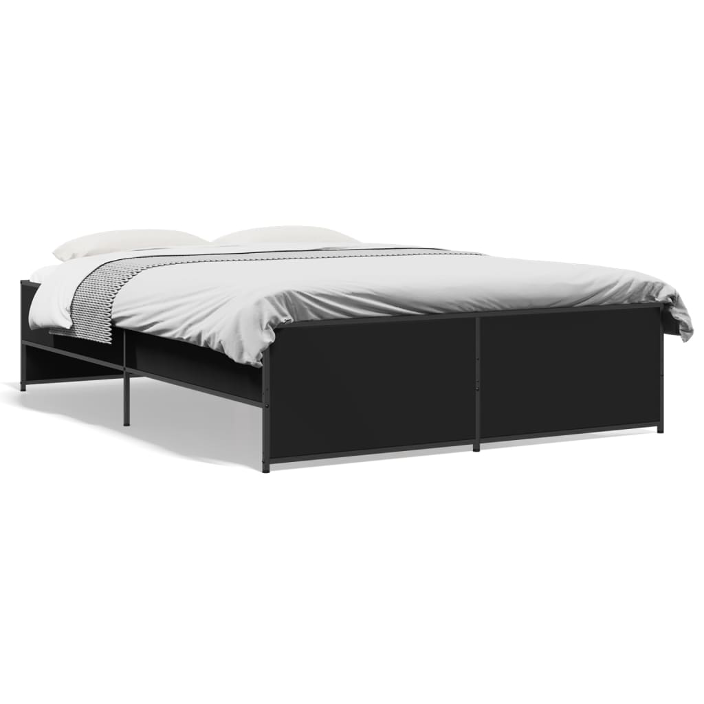 vidaXL Rám postele čierny 135x190 cm kompozitné drevo a kov