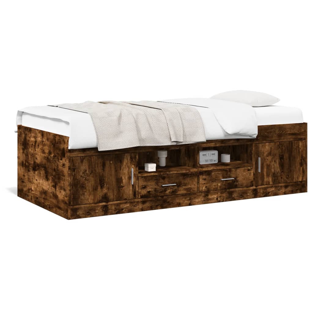 vidaXL Denná posteľ so zásuvkami dymový dub 90x190 cm kompozitné drevo