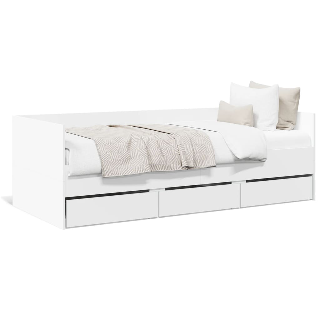 vidaXL Denná posteľ so zásuvkami biela 100x200 cm kompozitné drevo