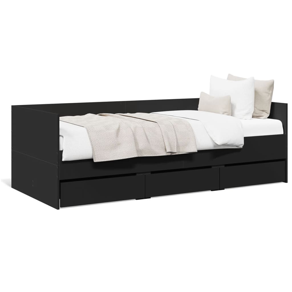 vidaXL Denná posteľ so zásuvkami čierna 90x190 cm kompozitné drevo