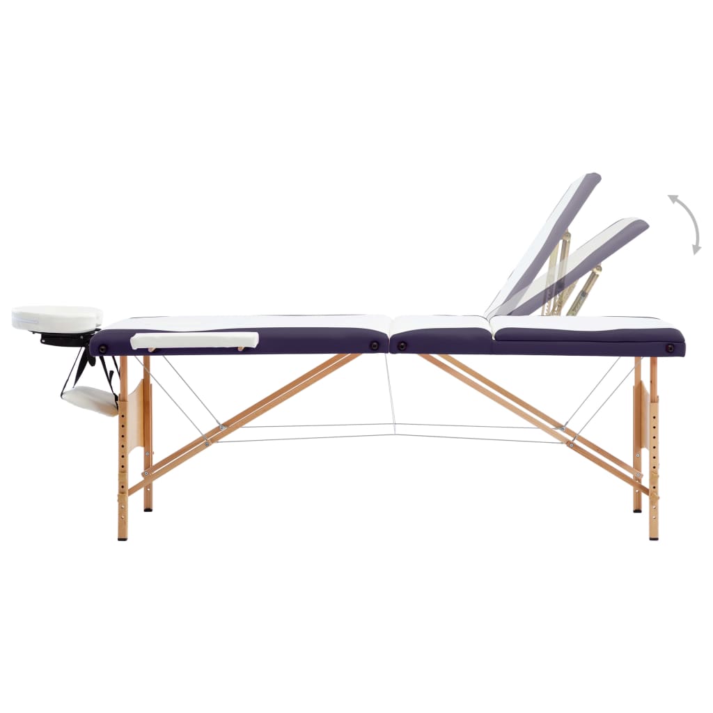 vidaXL Skladací masážny stôl, 3 zóny, drevo, bielo fialový