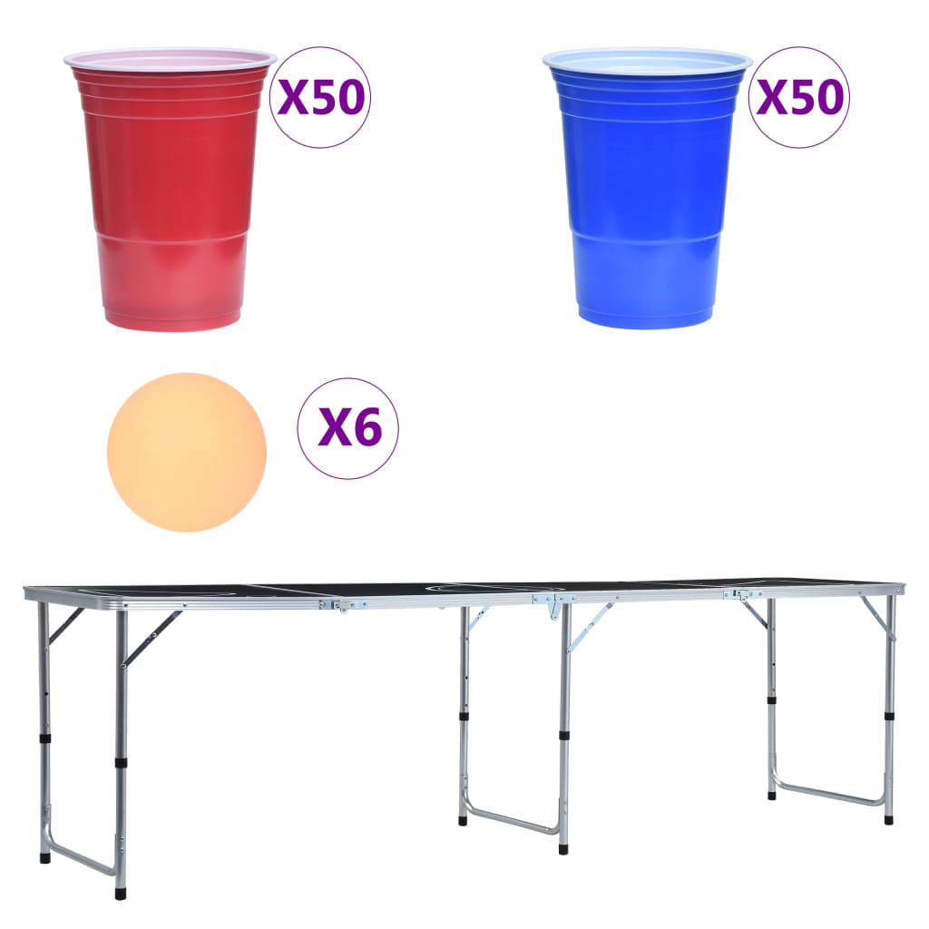 vidaXL Skladací stôl na beer pong s pohármi a loptičkami 240 cm