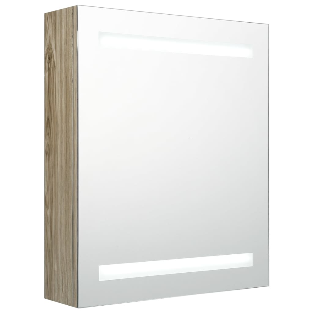 vidaXL LED kúpeľňová zrkadlová skrinka dubová 50x14x60 cm