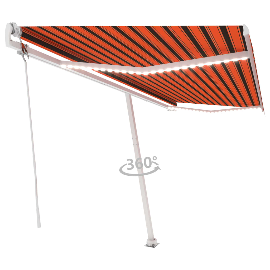 vidaXL Automatická markíza,LED a senzor vetra 500x350cm,oranžová/hnedá