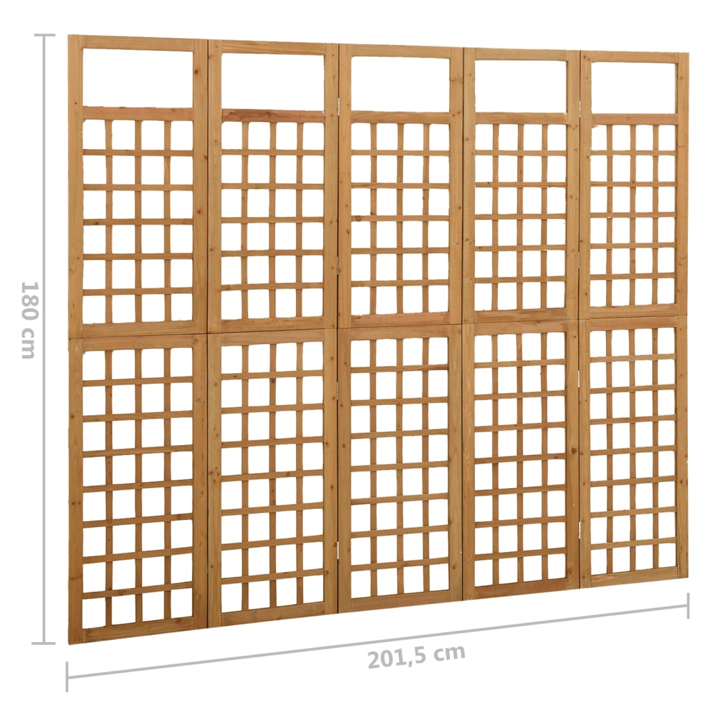 vidaXL 5-panelový paraván/mriežka masívne jedľové drevo 201,5x180 cm