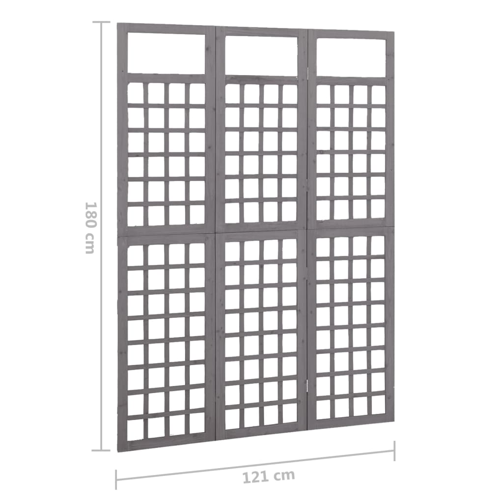 vidaXL 3-panelový paraván/mriežka masívne jedľové drevo sivý 121x180 cm