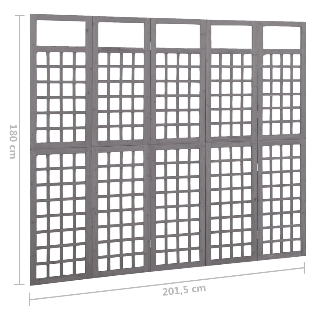 vidaXL 5-panelový paraván/mriežka masívne jedľové drevo sivé 201,5x180 cm