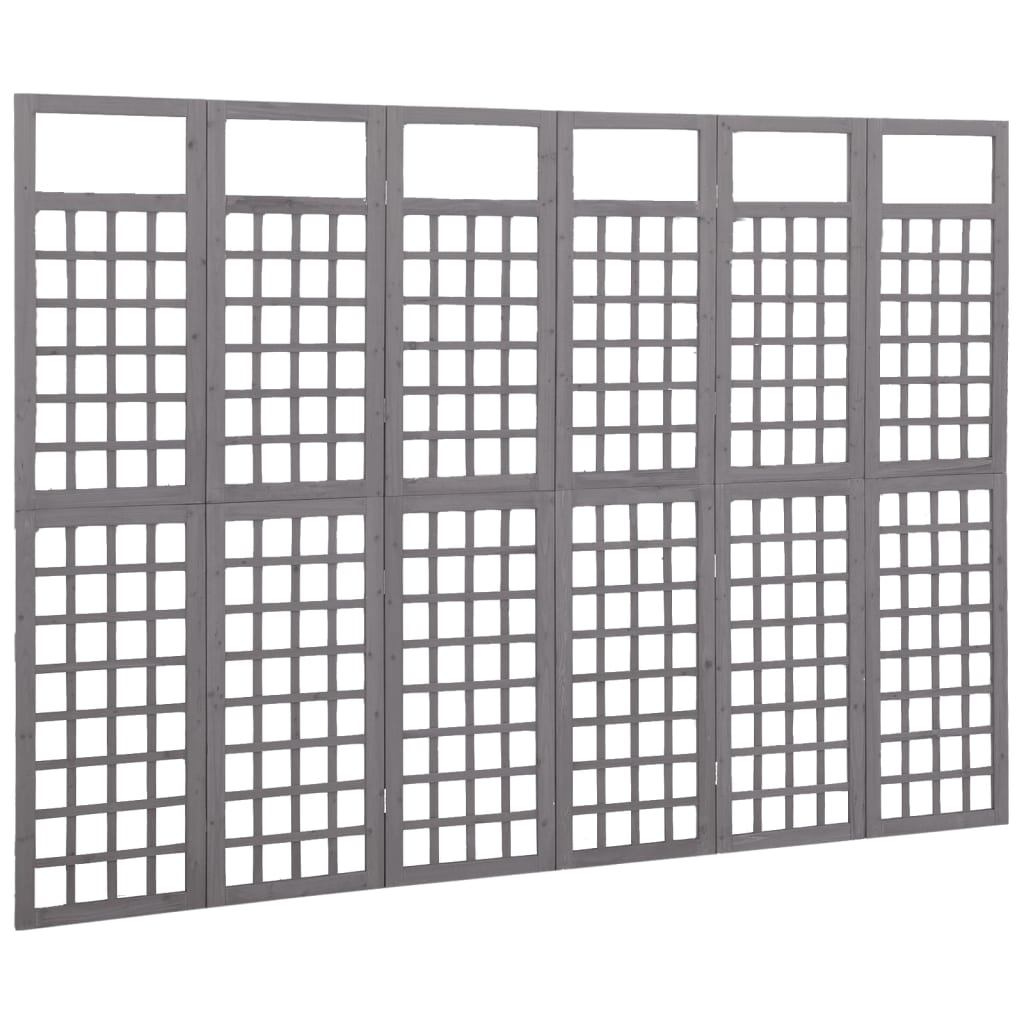 vidaXL 6-panelový paraván/mriežka masívne jedľové drevo sivý 242,5x180 cm