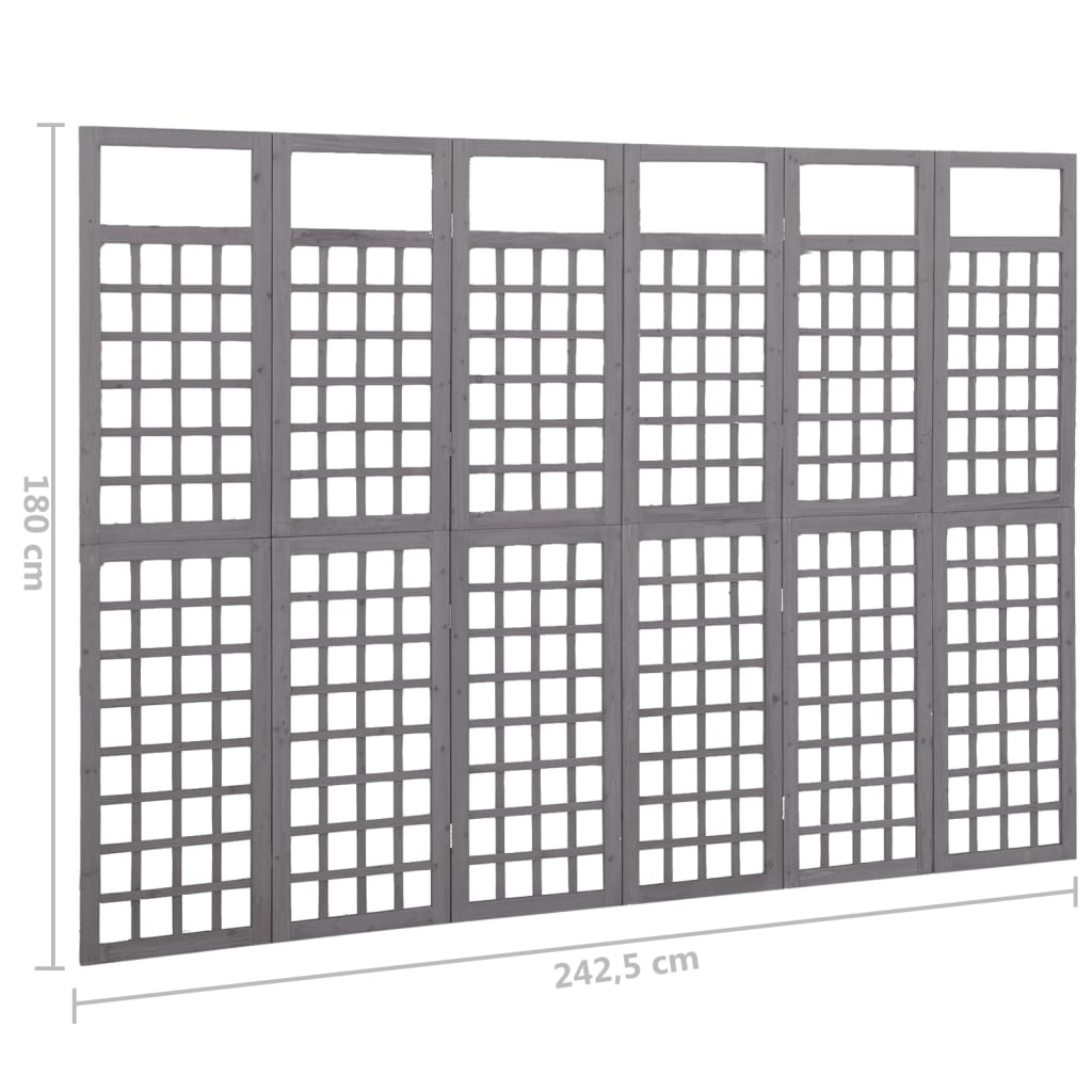 vidaXL 6-panelový paraván/mriežka masívne jedľové drevo sivý 242,5x180 cm