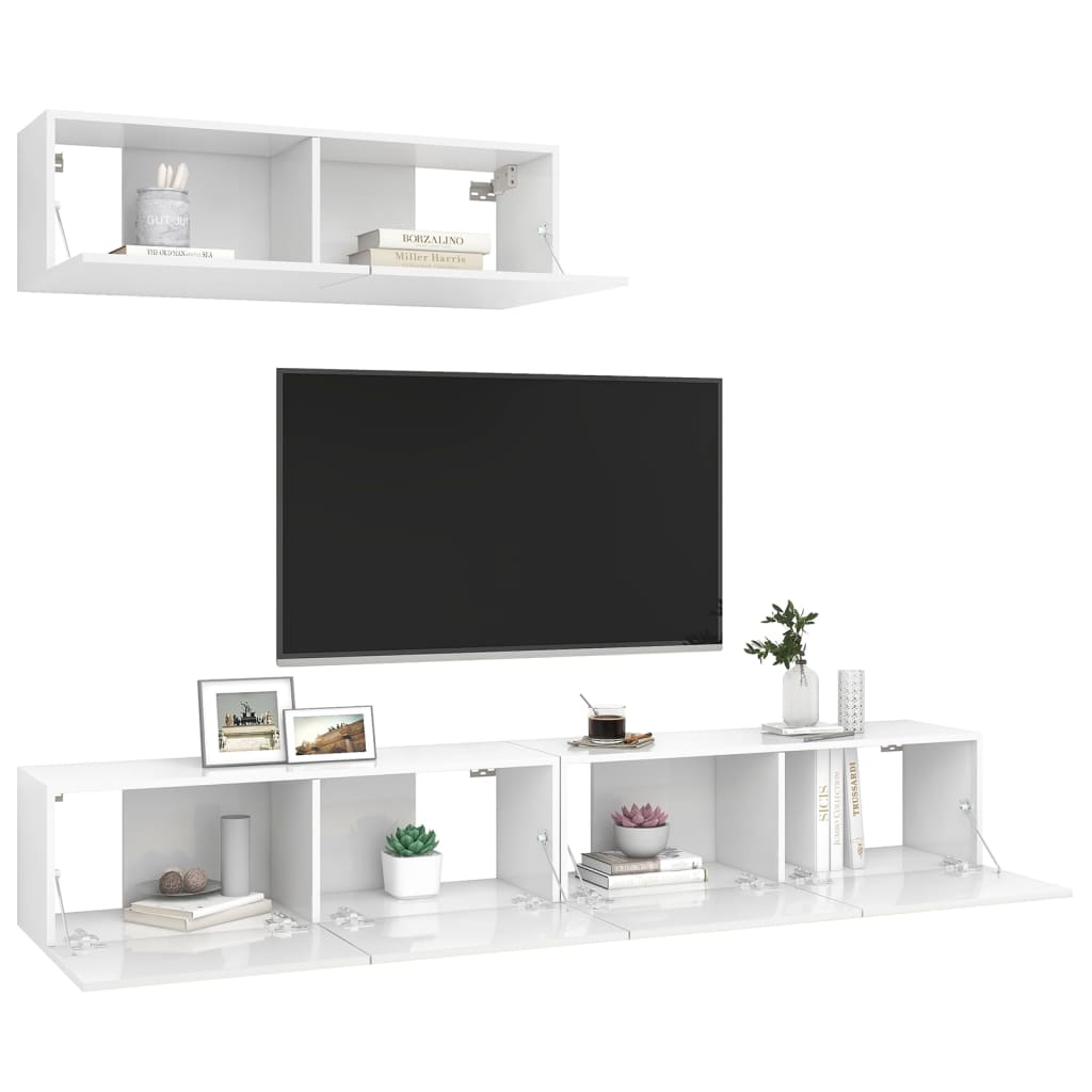 vidaXL 3-dielna súprava TV skriniek lesklá biela drevotrieska