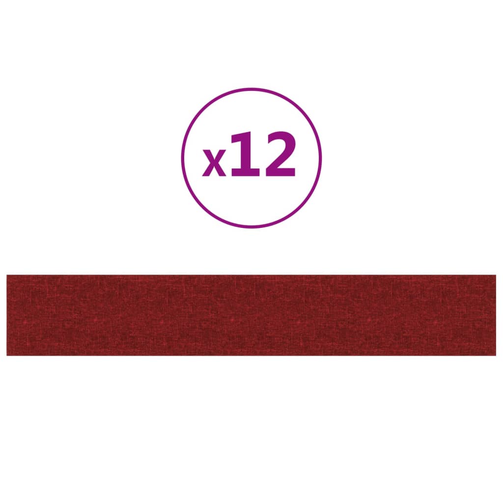 vidaXL Nástenné panely 12 ks vínovo-červené 90x15 cm látka 1,62 m²