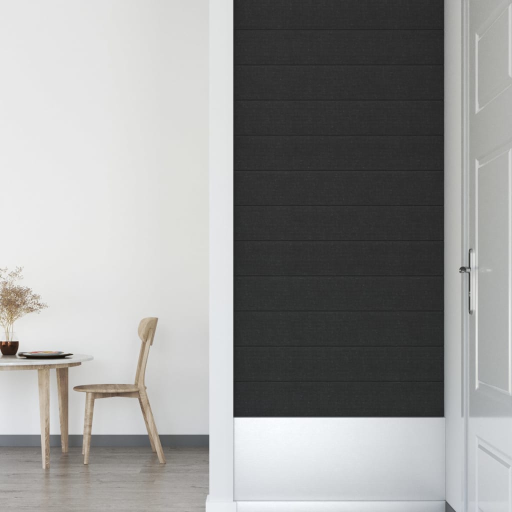 vidaXL Nástenné panely 12 ks čierne 90x15 cm látka 1,62 m²