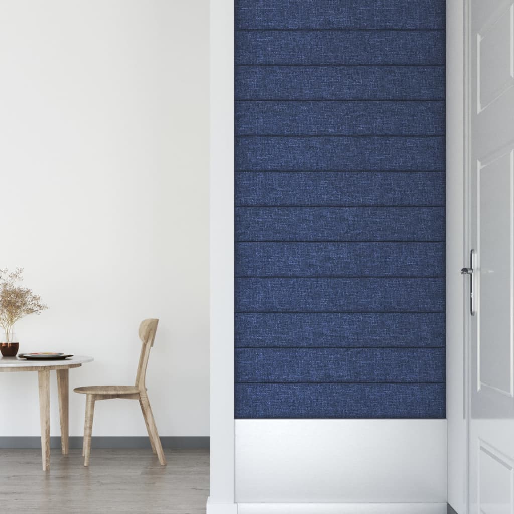 vidaXL Nástenné panely 12 ks modré 90x15 cm látka 1,62 m²