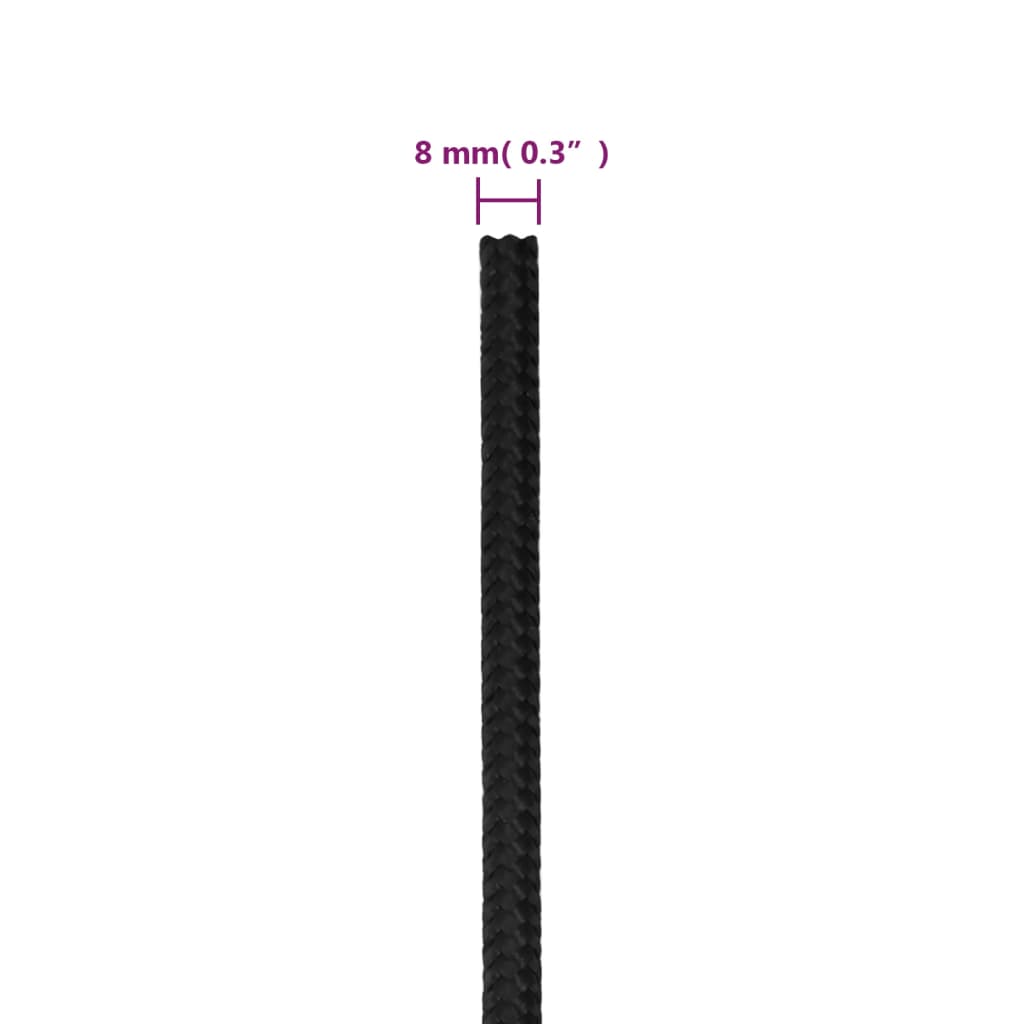 vidaXL Lodné lano čierne 8 mm 25 m polypropylén