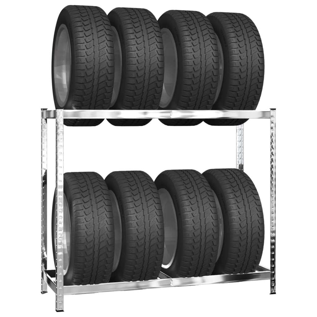 vidaXL 2-poschodový stojan na pneumatiky strieborný 110x40x110 cm oceľ