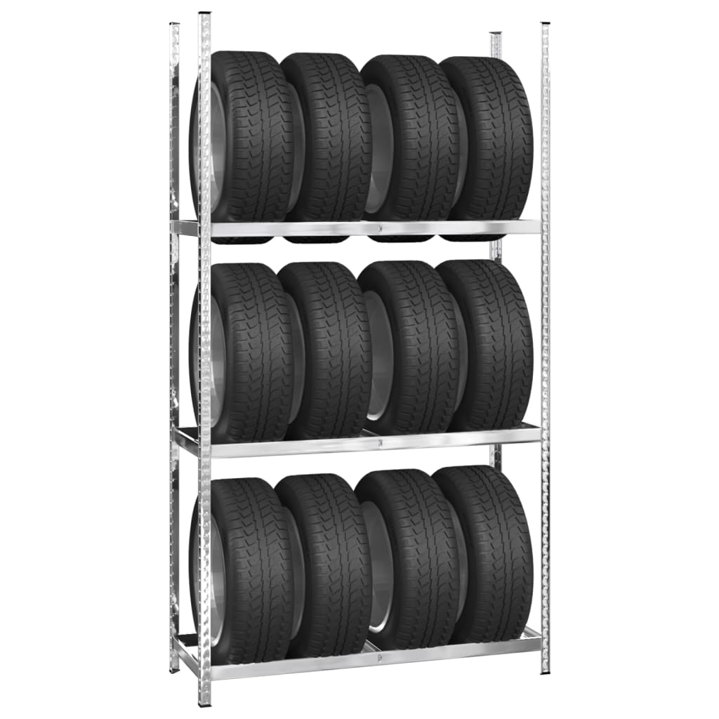 vidaXL 3-poschodový stojan na pneumatiky strieborný 110x40x200 cm oceľ