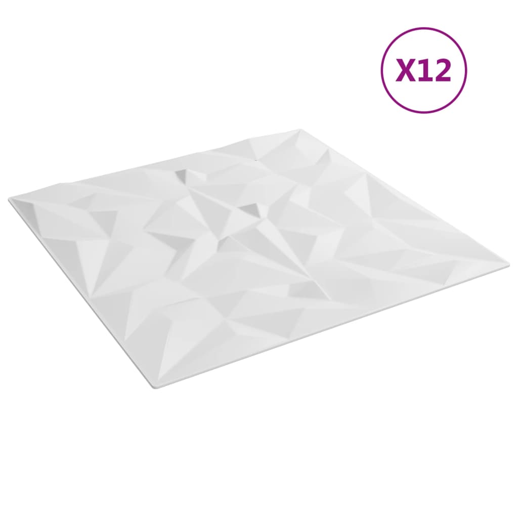 vidaXL Nástenné panely 12 ks biele 50x50 cm EPS 3 m² ametyst
